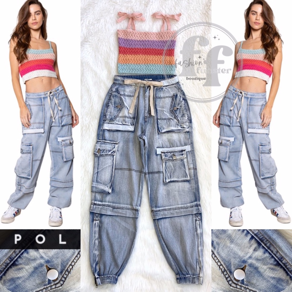 POL Cotton Vintage Y2K 1990s 90s Streetwear Style Cargo Denim Jeans Jogger Pants